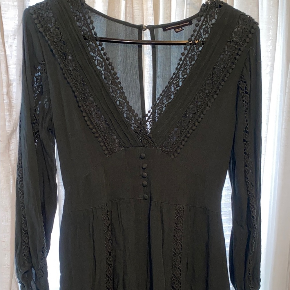 Dark Green Lace V-Neck Dress